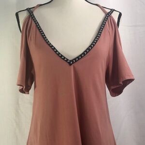 Poof Soft Dusty Pink Back Tie Short Sleeve Cover Up Midi Dress Size Small EUC